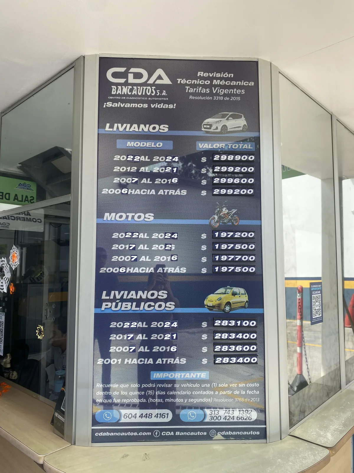 Precios revisión técnico mecánica 2024 en CDA Bancautos Medellín.