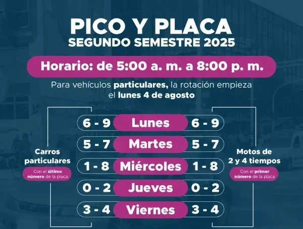 Pico y placa en Medellín para el segundo semestre del año 2025