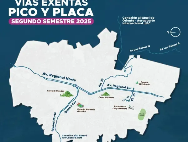Vías exentas del Pico y Placa en Medellín durante el segundo semestre del año 2025