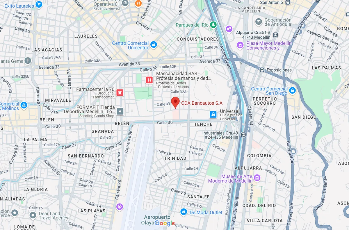 Ubicación en Google Maps de CDA Bancautos S.A en Medellín.